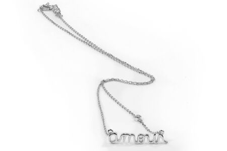 Silver necklace with pendant isolated on the white backgroundの写真素材
