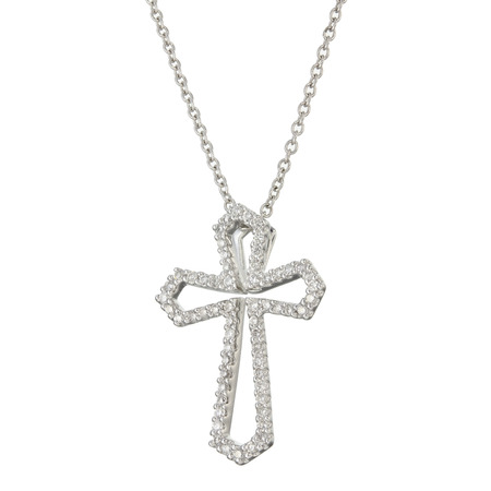 White gold chain with pendant in the shape of a crossの写真素材