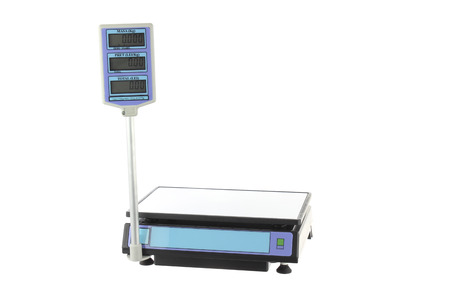 Electronic Scales for weighing Food on a white background.の写真素材