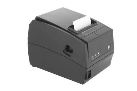 A black portable printer on white backgroundの写真素材