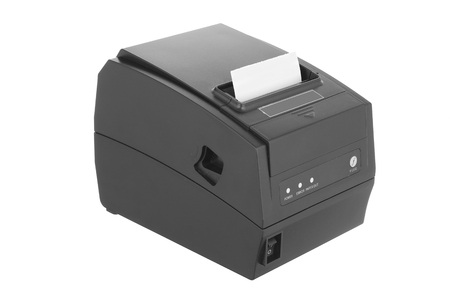 A black portable printer on white backgroundの写真素材