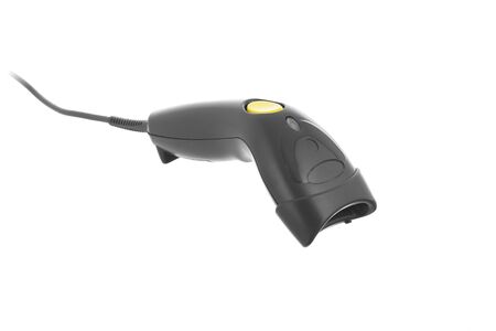 A black barcode scanner on white backgroundの写真素材