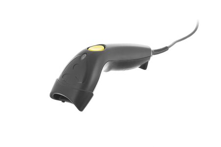 A black barcode scanner on white backgroundの写真素材