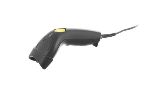 A black barcode scanner on white backgroundの写真素材