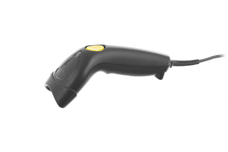 A black barcode scanner on white backgroundの写真素材