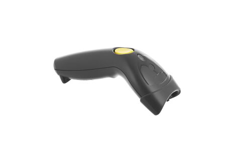 A black barcode scanner on white backgroundの写真素材