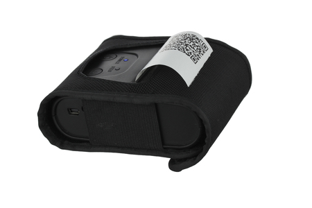 A black portable printer on white backgroundの写真素材