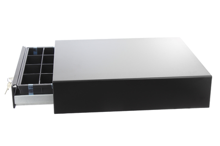 A black cashbox on white backgroundの写真素材