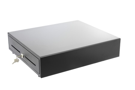 A black cashbox on white backgroundの写真素材