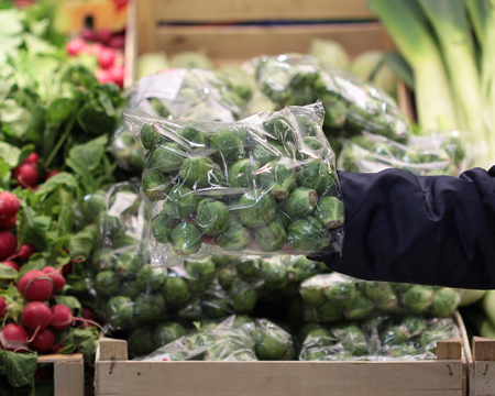 A seller who chooses cabbage in the storeの写真素材