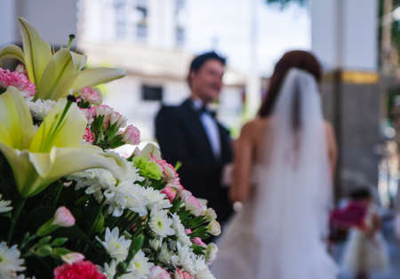 Happy couple just got marriedの写真素材