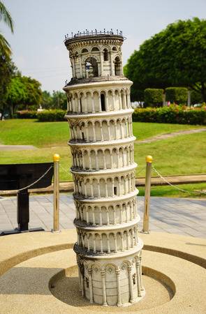 Model Figure of Leaning Tower of Pisa in the parkの写真素材
