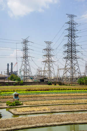High Voltage Station with Vegetable garden  viewの写真素材