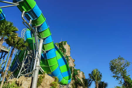 Huge Jungle Water Tube Slides in water theme park look exitingのeditorial素材
