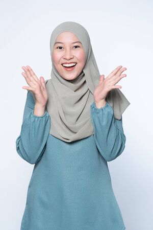 Muslim woman feeling surpriseの写真素材