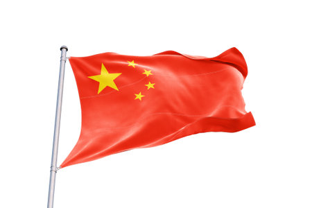 China flag waving on white background, isolated. 3d rendering in high qualityの写真素材