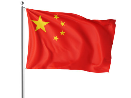 China flag, isolated on white background, 3D rendering. Computer digital drawing in high qualityの写真素材