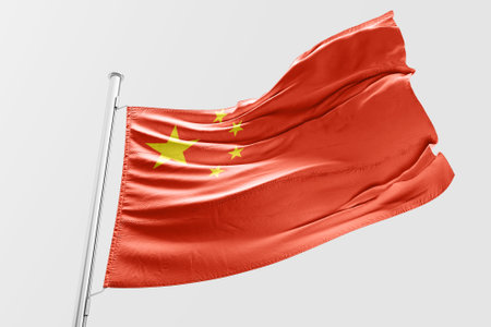 China Flag waving in the wind isolated on white background 3D Render in high qualityの写真素材