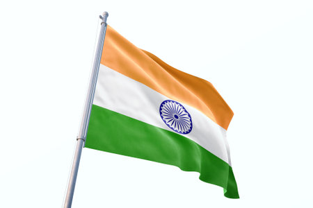 India flag on white background, isolated 3D render.の写真素材