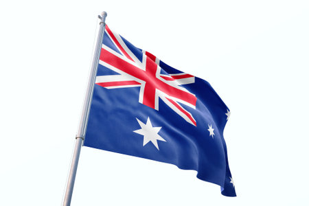 Australia flag waving in the wind isolated on white background. 3D illustration.の写真素材