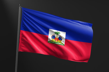 Haiti flag waving in the wind on dark background. 3D Renderingの写真素材