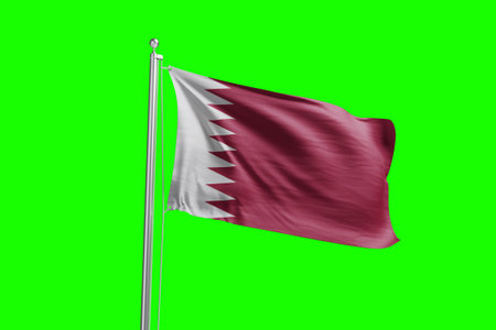 Qatar flag waving isolated on green screen. 3D rendering.の写真素材