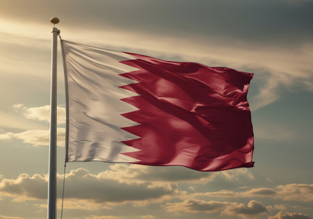 Flag waving in the wind against blue sky. 3d renderingの写真素材