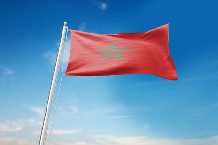 Morocco flag on the blue sky background. 3D Renderingの写真素材