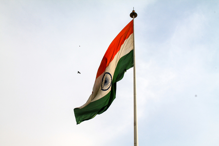 Close up of Indian Flag waving in the wind.の写真素材