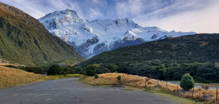 Hooker valley trek of glaciers at Mount Cook New Zealandの写真素材