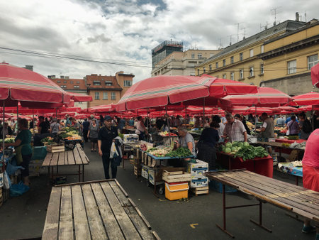 Market with street food and souvenirs in zagreb croatiaのeditorial素材