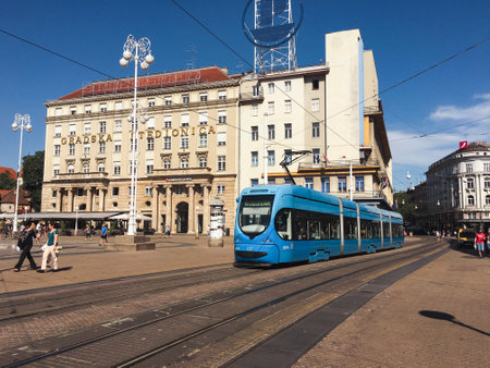 City streets of Zagreb in the downtown area croatiaのeditorial素材