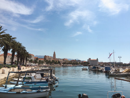 Beach views over the city of downtown Split in Croatia during the summer months in europeのeditorial素材