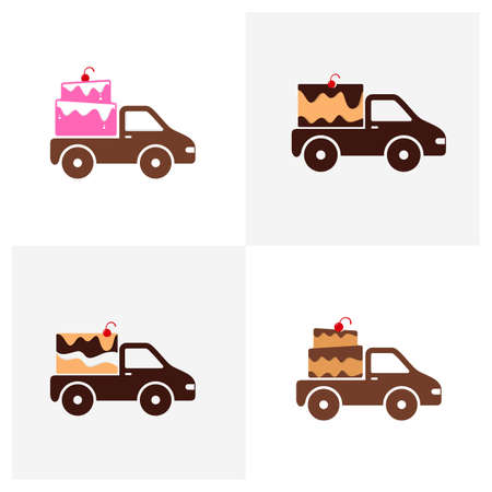 Set of Car Cake logo design vector template. Bakery logo conceptのイラスト素材