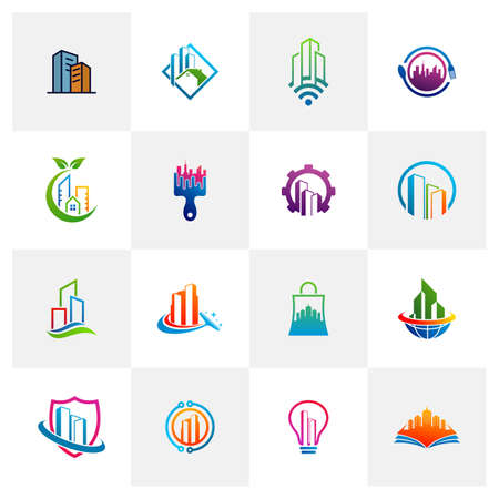 Set of City logo vector template, Creative Building logo design conceptsのイラスト素材