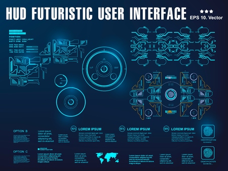 Hud interface dashboard, virtual reality interface, futuristic virtual graphic touch user interfaceのイラスト素材