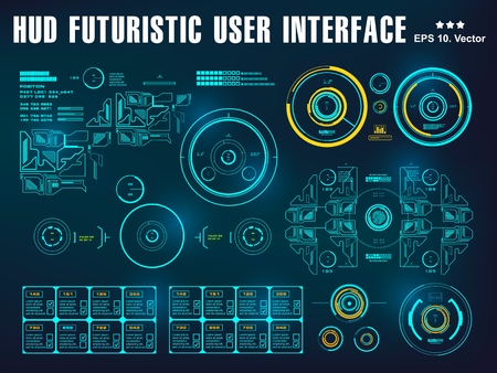 Hud interface dashboard, virtual reality interface, futuristic virtual graphic touch user interfaceのイラスト素材