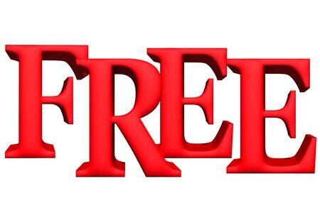 3D red text FREE isolated on white backgroundの写真素材