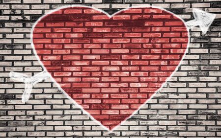 Valentines Day background and  love of symbol on brick wallの写真素材