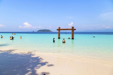 Nyaung Oo Phee, Myanmar - April 22, 2018 : Tourist on the beach at Nyaung Oo Phee Island, The famous island for diving, snorkeling and relaxing, Island Myanmar.のeditorial素材