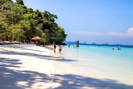 Nyaung Oo Phee, Myanmar - April 22, 2018 : Tourist on the beach at Nyaung Oo Phee Island, The famous island for diving, snorkeling and relaxing, Island Myanmar.のeditorial素材