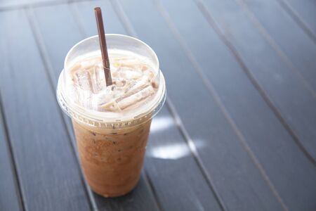 Iced chocolate on wood tableの写真素材