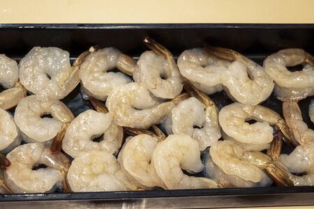 Raw fresh Shrimp on a plate, Fresh Raw Seafood.の写真素材