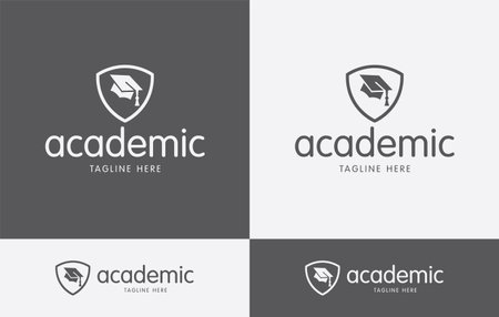 Education logo template. Graduation cap and shield icon. Education symbol.のイラスト素材