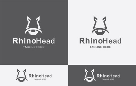 Rhino Head logo design template. Vector illustration of a black and white version.のイラスト素材