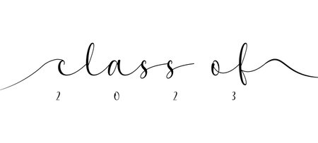 Class of 2023 with graduation cap on a white background. Vector illustration.