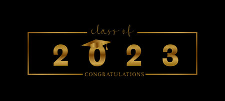 Class of 2023 with graduation cap on a white background. Vector illustration.のイラスト素材