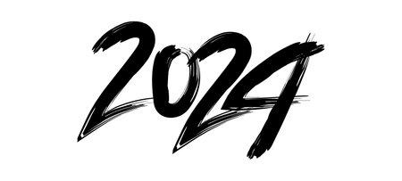 Happy new year 2024. Hand drawn brush lettering. Vector illustration.