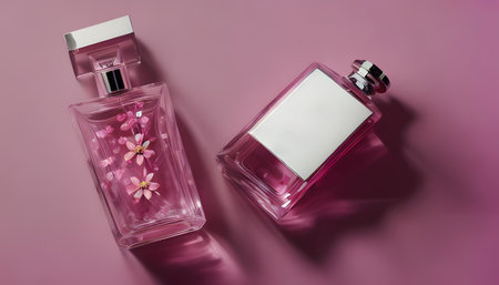 Perfume bottle mockup on pink background, 3d renderingの素材