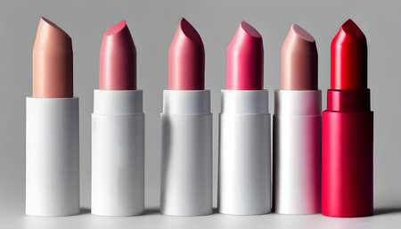 Lipsticks in white and pink colors on a white background.の素材
